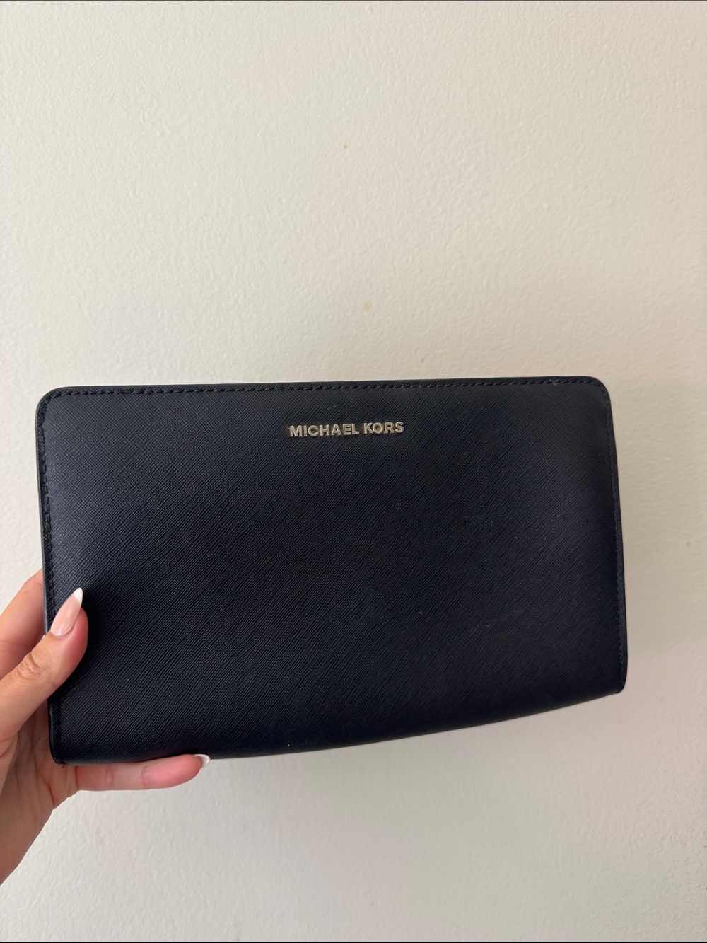 Michael Kors Black Saffiano Leather Continental Wallet with Gold Logo